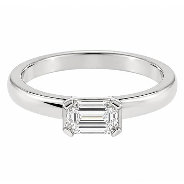 emerald step cut diamond solitaire engagement dress ring modern contemporary semi rubover claw setting platinum gold