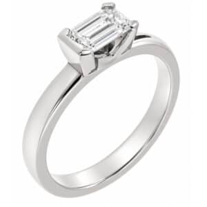 emerald step cut diamond solitaire engagement dress ring modern contemporary semi rubover claw setting platinum gold