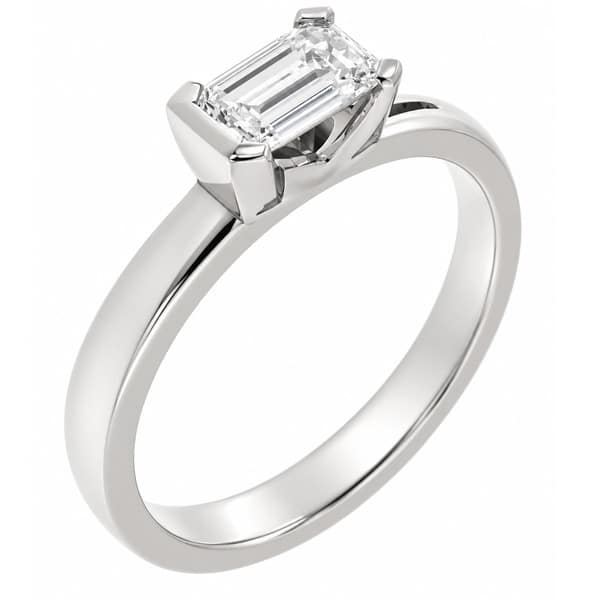 emerald step cut diamond solitaire engagement dress ring modern contemporary semi rubover claw setting platinum gold