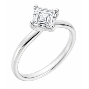 four claw twist style compass solitaire asscher cut square modified emerald diamond engagement dress ring platinum gold