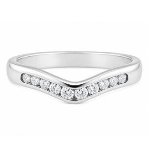 classic Wishbone shaped channel set round brilliant cut diamond eternity dress ring modern wedding band fit next to engagement platinum gold