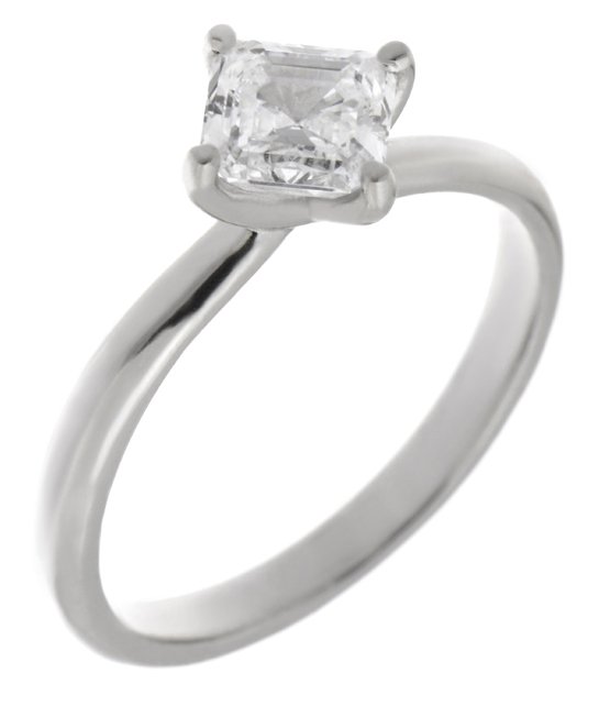 A modern 4 four claw classic solitaire compass set twist style Asscher modified emerald cut diamond engagement ring lab grown platinum gold