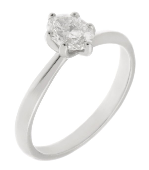 A modern 4 four claw classic solitaire twist compass set style oval shape cut diamond engagement ring lab grown platinum gold