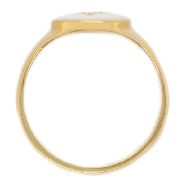 Art deco style oval signet ring white enamel star set round brilliant cut diamond centre 12x10mm.gold