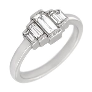Art deco style five stone cluster ring baguette cut bar set diamond designer cluster platinum gold