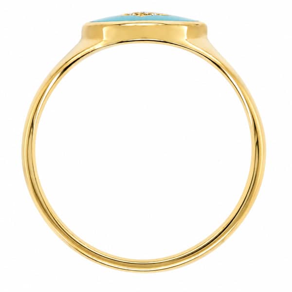 Art deco style oval signet ring turquoise enamel star set round brilliant cut diamond centre 12x10mm.gold