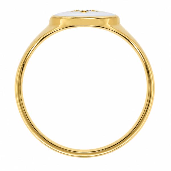 Art deco style oval signet ring white enamel star set round brilliant cut diamond centre 12x10mm.gold