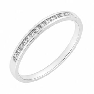 classic diamond half eternity ring channel set princess square cut diamonds 2.5mm width platinum gold