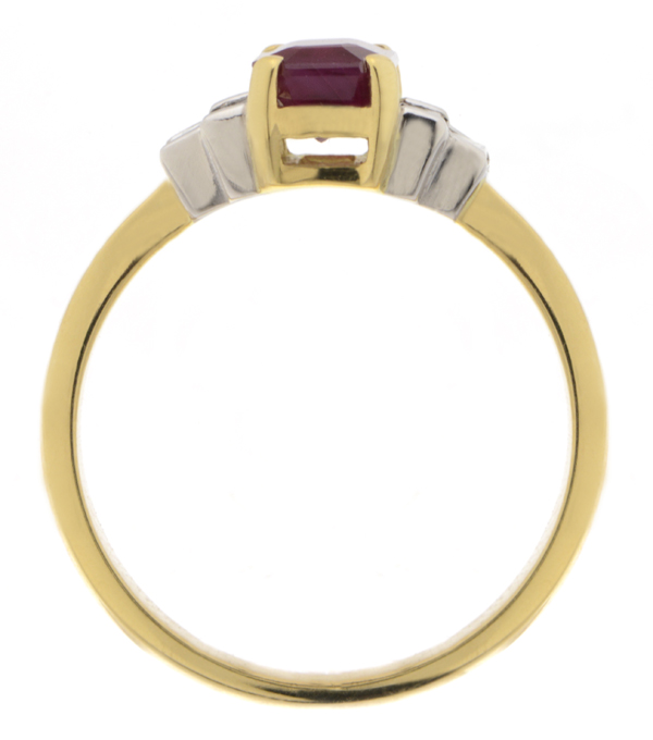 Classic art deco style modern ring Emerald cut step Ruby four baguette cut diamonds engagement 1920's platinum gold