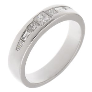 Elegant art deco half eternity style ring princess cut diamond & baguette cut diamonds Contemporary modern Platinum Gold