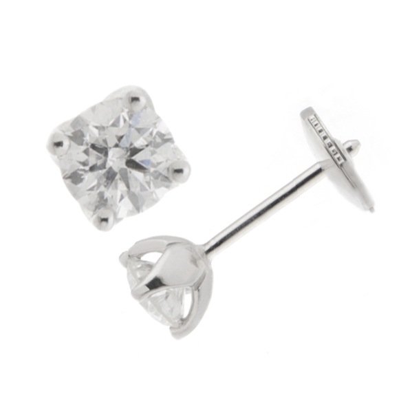 Modern Classic diamond stud earrings elegant tulip style four claw setting round brilliant cut lab grown diamonds platinum gold