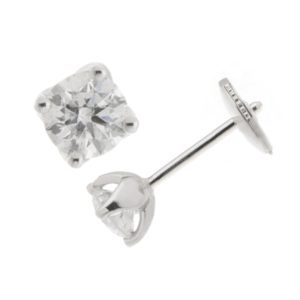 Modern Classic diamond stud earrings elegant tulip style four claw setting round brilliant cut diamonds platinum gold