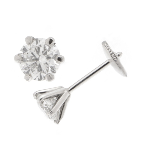 Modern Classic diamond stud earrings style six 6 claw setting round brilliant cut diamonds platinum gold