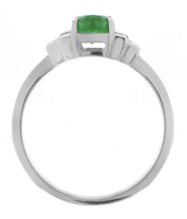 Classic art deco style modern ring Green Emerald cut step four baguette cut diamonds engagement 1920's platinum gold