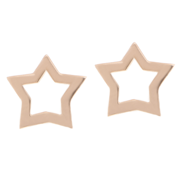 Modern, contemporary design star shaped stud style earrings with an open centre Platinum Gold