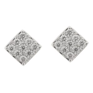 Modern Grain set round brilliant cut Diamond cluster style earrings set in an offset square design Platinum Gold