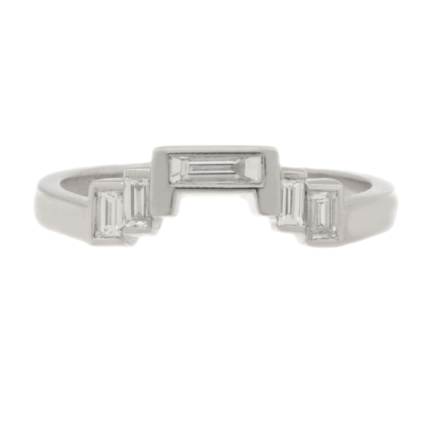 Art deco style shaped stepped ring baguette cut diamonds designer wedding band Platinum Gold