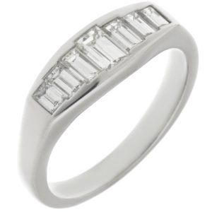 Addis Art deco style cluster eternity ring seven 7 stone channel set baguette cut diamonds designer platinum gold