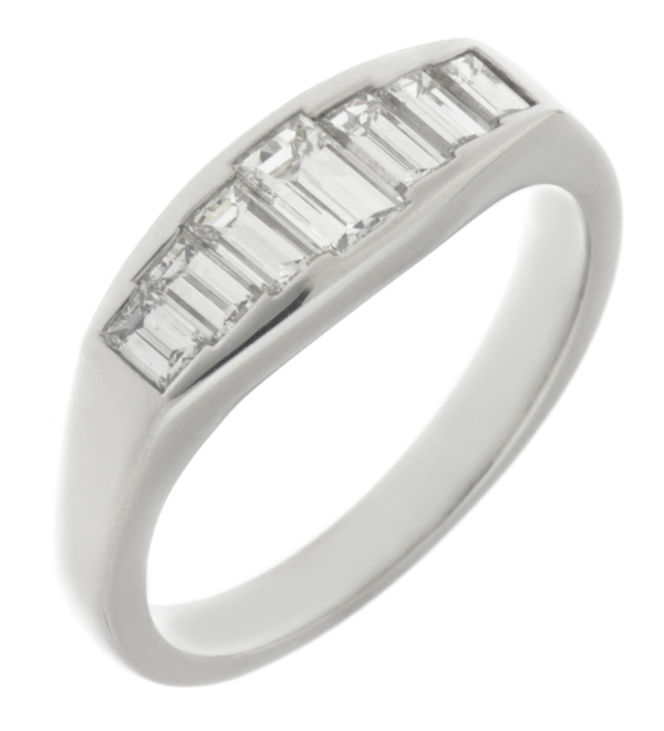 Addis Art deco style cluster eternity ring seven 7 stone channel set baguette cut diamonds designer platinum gold