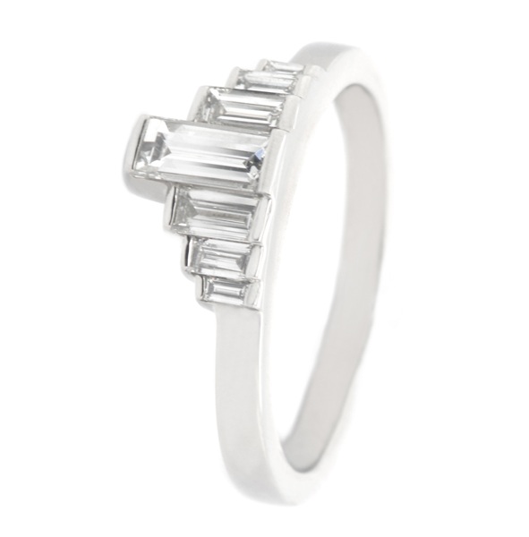 Crown Art Deco Style Baguette Diamond Bar Set Ring - Image 3