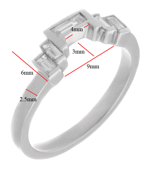 Art deco style shaped stepped ring baguette cut diamonds designer wedding band Platinum Gold