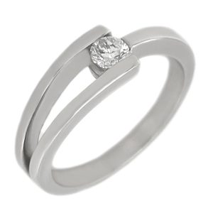 Denon Modernist modern contemporary round brilliant cut diamond solitaire crossover dress ring platinum gold