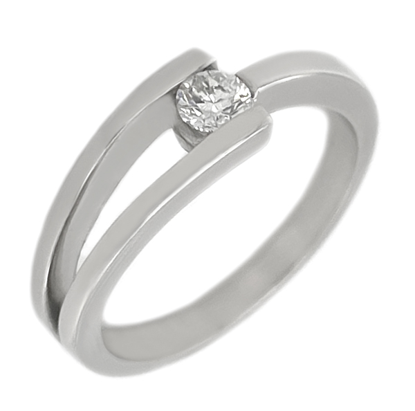Denon Modernist modern contemporary round brilliant cut diamond solitaire crossover dress ring platinum gold