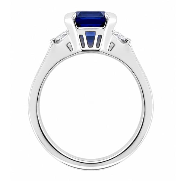 Classic art deco style modern ring Asscher cut Blue Sapphire Trapeze cut diamonds engagement 1920's platinum