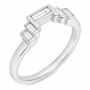 Art deco style shaped stepped ring baguette cut diamonds designer wedding band Platinum Gold