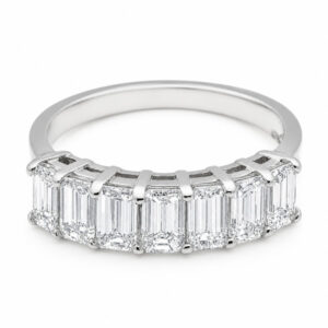 1920's art deco style seven 7 stone Emerald step cut Diamond eternity ring claw settings Platinum Gold