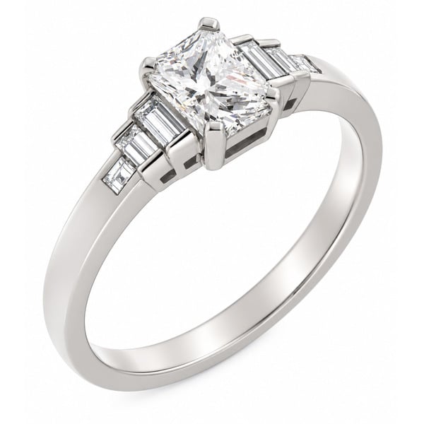 Classic art deco style modern ring Radiant cut diamond stone step graduated baguette cut diamonds engagement 1920's platinum gold