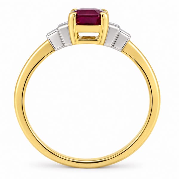 Classic art deco style modern ring Emerald cut step Ruby four baguette cut diamonds engagement 1920's platinum gold