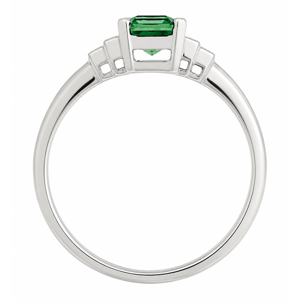 Classic art deco style modern ring Green Emerald cut step baguette cut diamonds engagement 1920's platinum gold