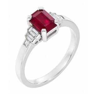 Art Deco style Ruby & Baguette Diamond modern dress Ring