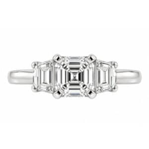 classic 1920's art deco style engagement ring Asscher cut modified emerald Diamond Cadillac stepped diamonds Platinum