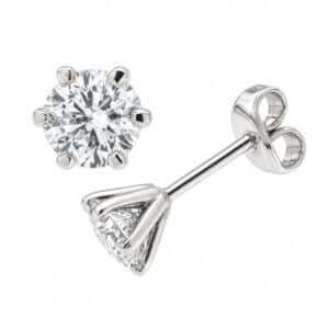 Modern Classic diamond stud earrings style six 6 claw setting round brilliant cut diamonds platinum gold