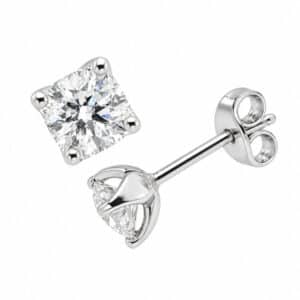 Modern Classic diamond stud earrings elegant tulip style four claw setting round brilliant cut diamonds platinum gold