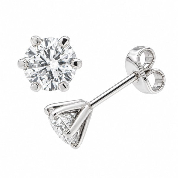 Modern Classic diamond stud earrings elegant style six 6 claw setting round brilliant cut lab grown diamonds platinum gold