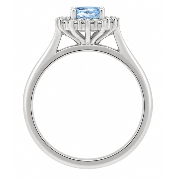 Crystal oval Aqua Aquamarine round diamond halo cluster ring