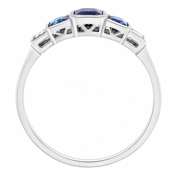 1920's art deco design five stone half eternity style ring Blue Sapphire Aqua baguette cut diamond Platinum Gold