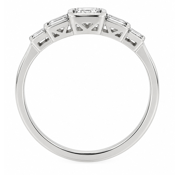 1920's art deco design five stone eternity style ring emerald cut diamond emerald & baguette cut diamonds Platinum Gold