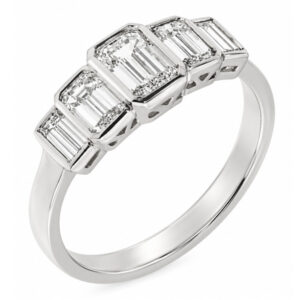 1920's art deco design five stone eternity style ring emerald cut diamond emerald & baguette cut diamonds Platinum Gold