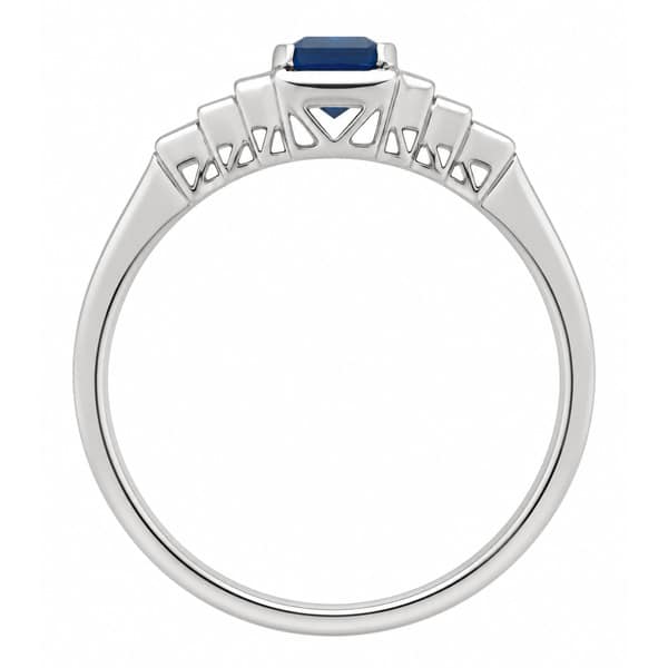 Classic deco style modern ring emerald step cut blue sapphire stepped baguette cut diamonds cluster platinum gold