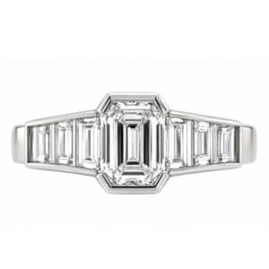 1920's Art Deco style ring GIA certificated Emerald cut diamond tapered trapeze cut diamonds shoulder Platinum