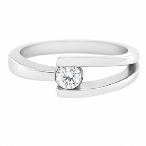 Denon Modernist modern contemporary round brilliant cut diamond solitaire crossover dress ring platinum gold