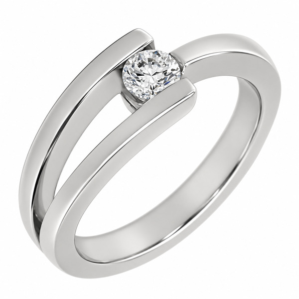 Denon Modernist modern contemporary round brilliant cut diamond solitaire crossover dress ring platinum gold