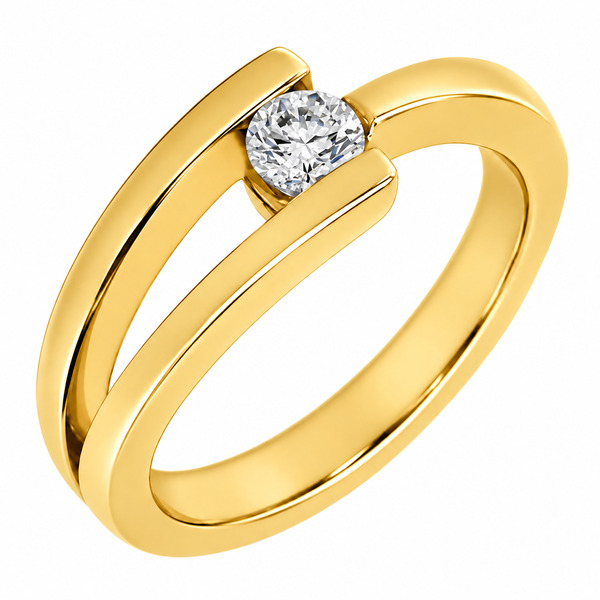 Denon Modernist modern contemporary round brilliant cut diamond solitaire crossover dress ring platinum gold