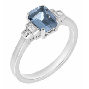 Classic art deco cluster style modern ring emerald step Aqua Aquamarine stepped graduated baguette cut diamond platinum gold