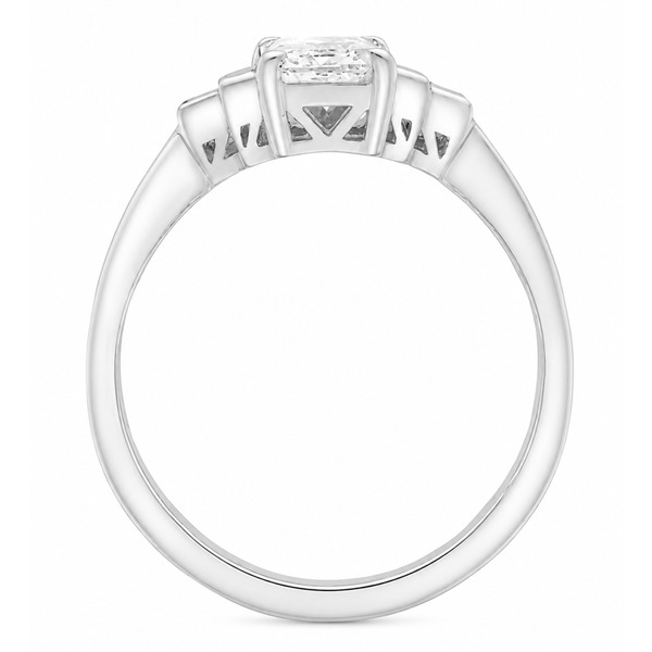 Classic deco style modern ring emerald cut diamond stone stepped graduated baguette cut diamonds setting platinum gold