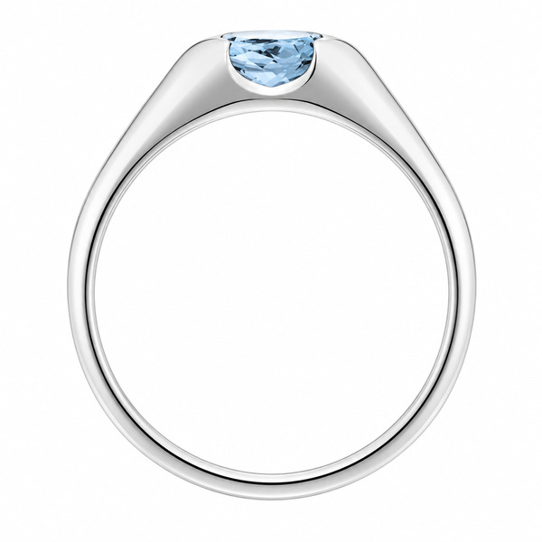 modernist design modern ring semi-rubover set oval cut solitaire Aqua Aquamarine engagement court contemporary platinum gold